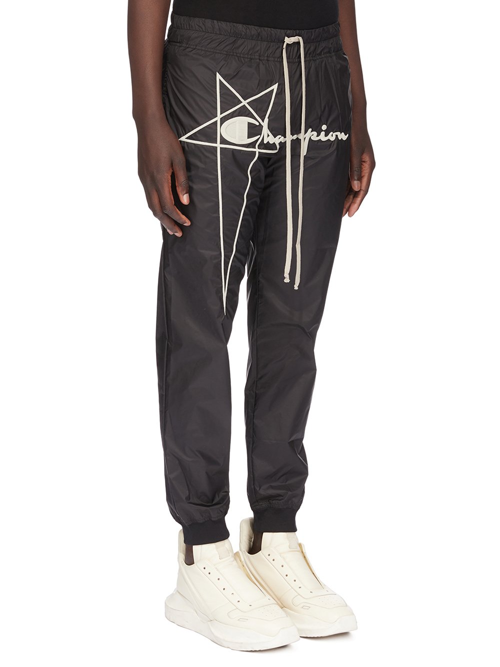 CHAMPION X RICK OWENS JOGGERS IN BLACK RECYCLED NYLON