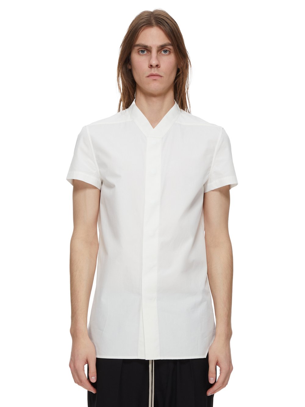 RICK OWENS FW23 LUXOR GOLF SHIRT IN MILK COTTON POPLIN