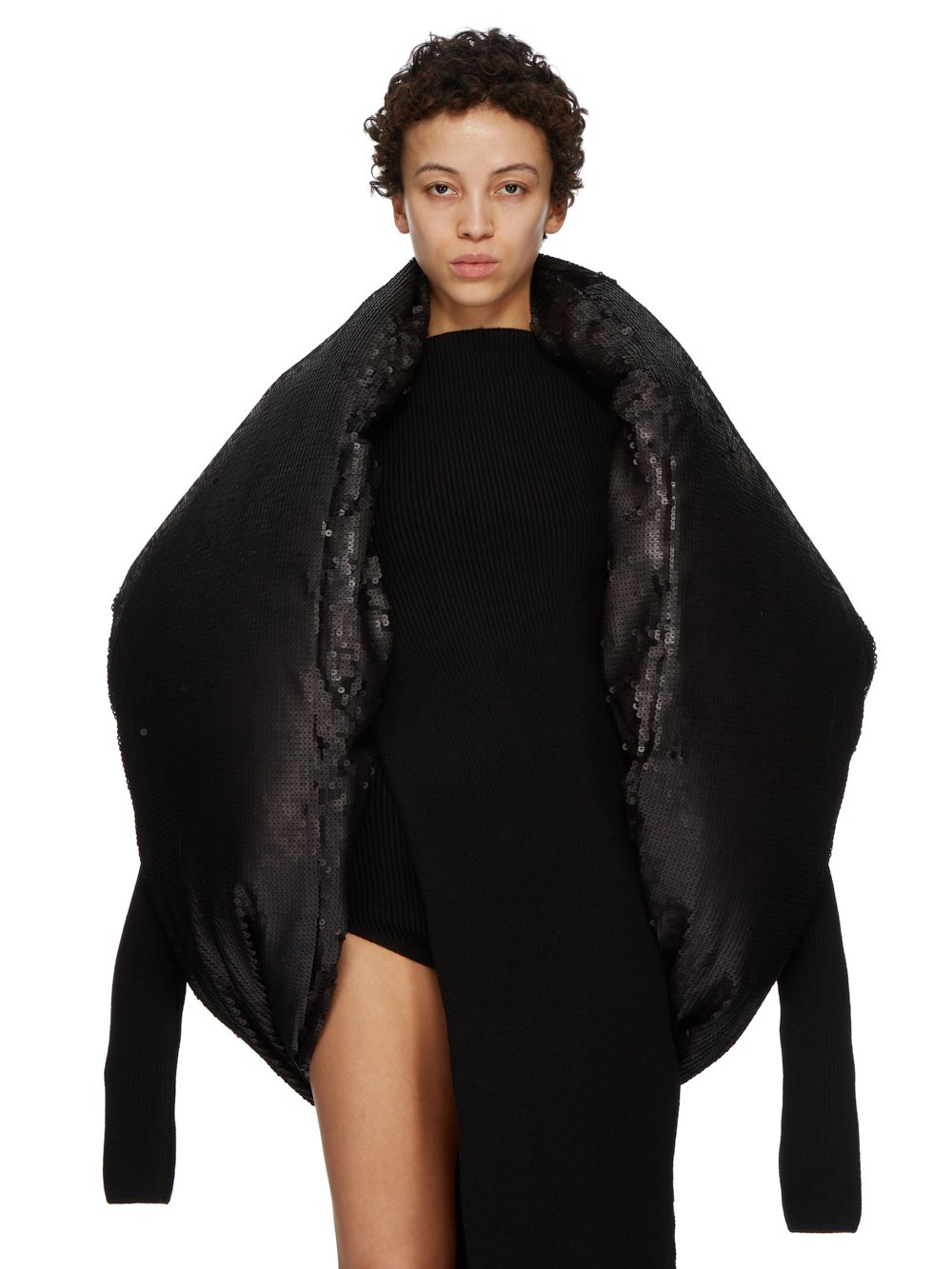RICK OWENS FW23 LUXOR RUNWAY DONUT IN BLACK SEQUIN EMBROIDERED RECYCLED NYLON