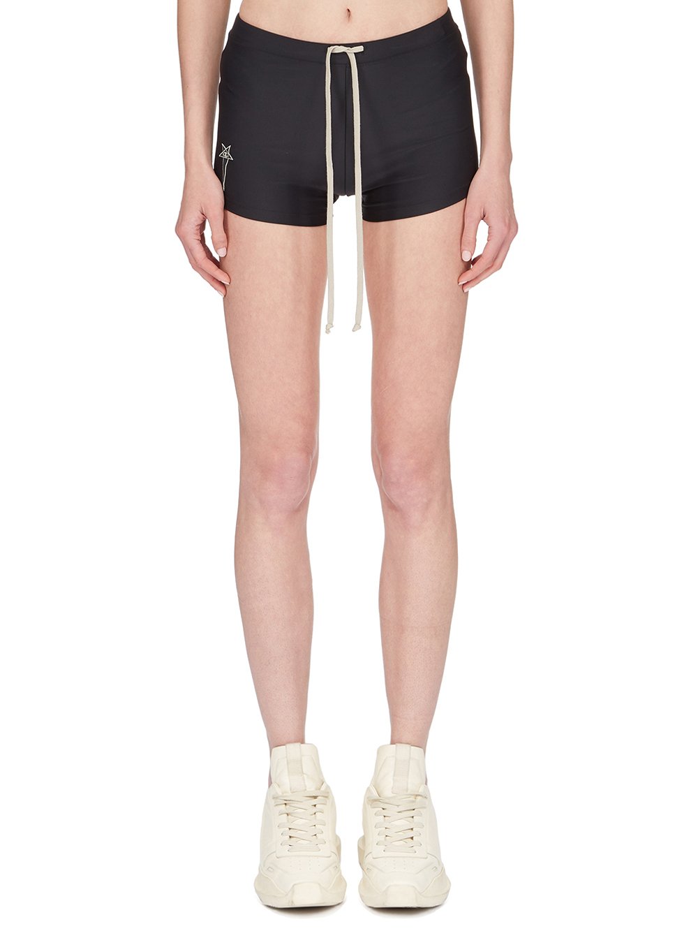 CHAMPION X RICK OWENS SWIM TRUNK IN BLACK RECYCLED NYLON SWIMWEAR JERSEY