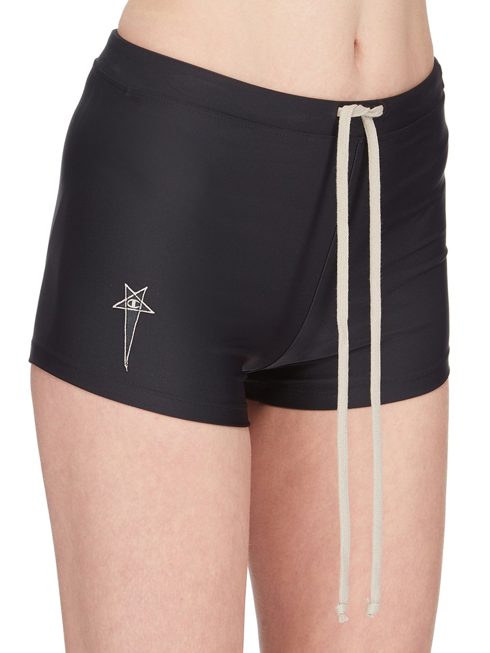 CHAMPION X RICK OWENS SWIM TRUNK IN BLACK RECYCLED NYLON SWIMWEAR JERSEY