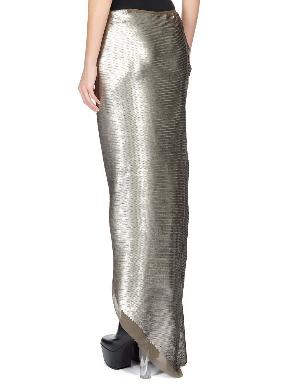 RICK OWENS FW23 LUXOR EDFU SKIRT IN DUST SEQUIN EMBROIDERED SILK CHIFFON