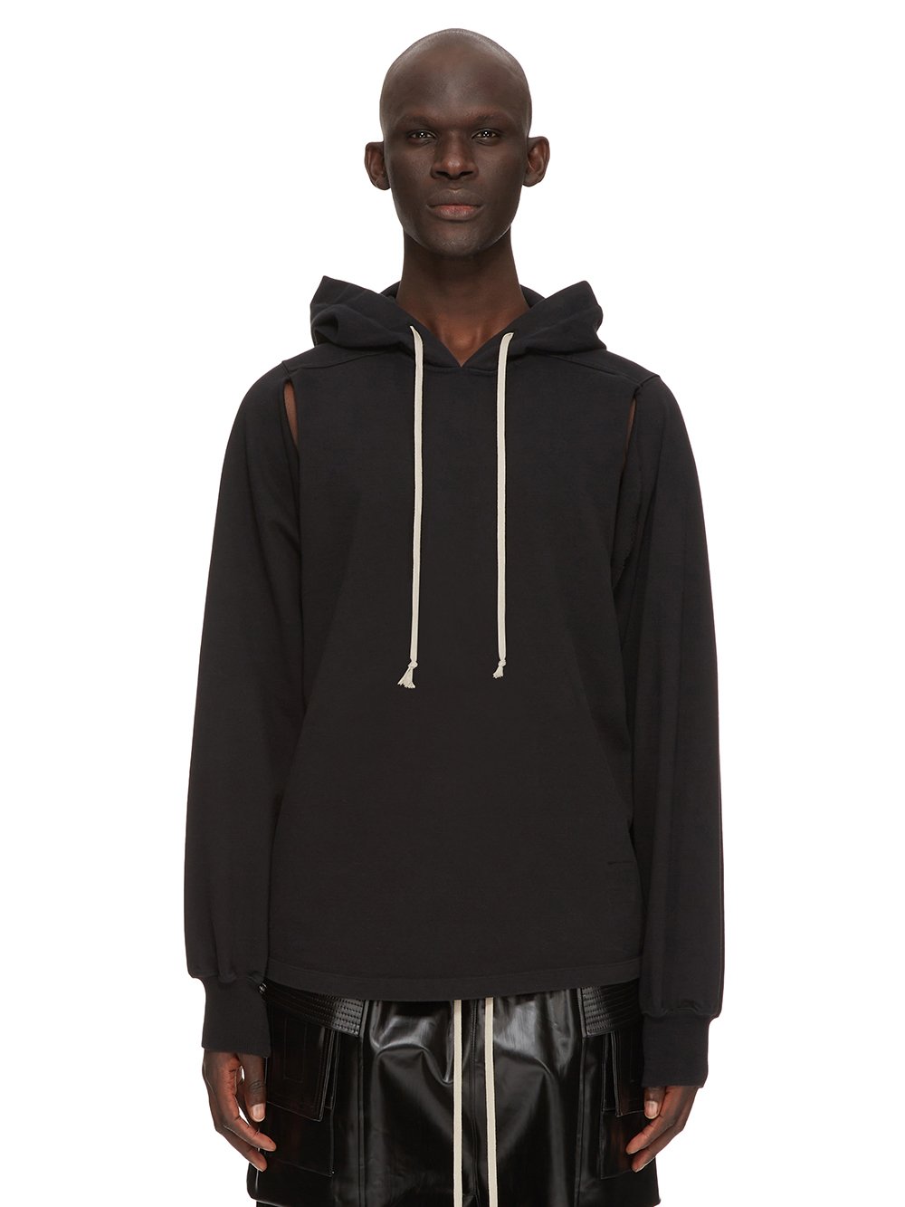 RICK OWENS FW23 LUXOR CAPE SLEEVE JUMBO HOODIE IN BLACK COMPACT HEAVY COTTON JERSEY
