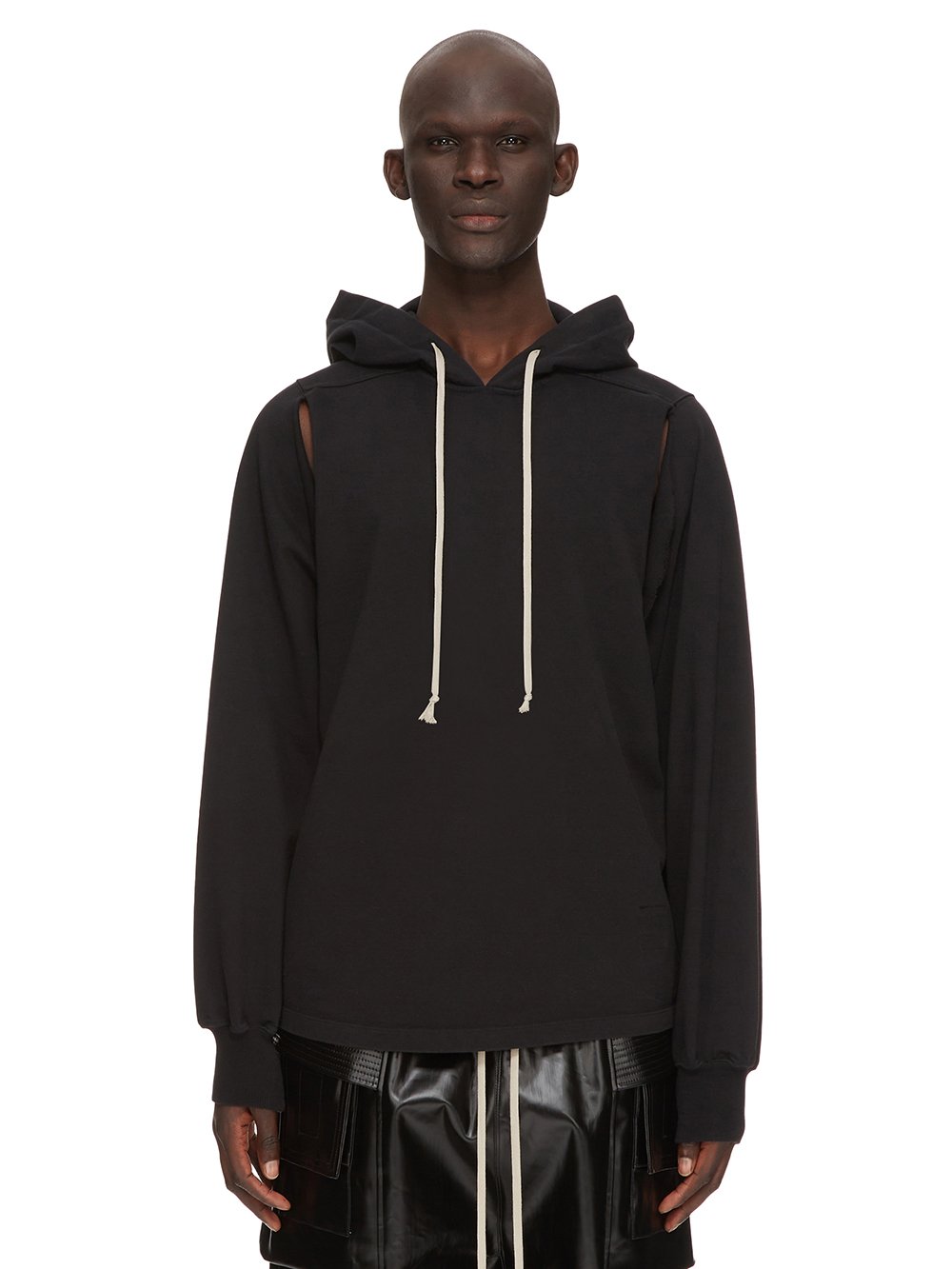 RICK OWENS FW23 LUXOR CAPE SLEEVE JUMBO HOODIE IN BLACK COMPACT HEAVY COTTON JERSEY RICK OWENS FW23 LUXOR CAPE SLEEVE JUMBO HOODIE IN BLACK COMPACT HEAVY COTTON JERSEY