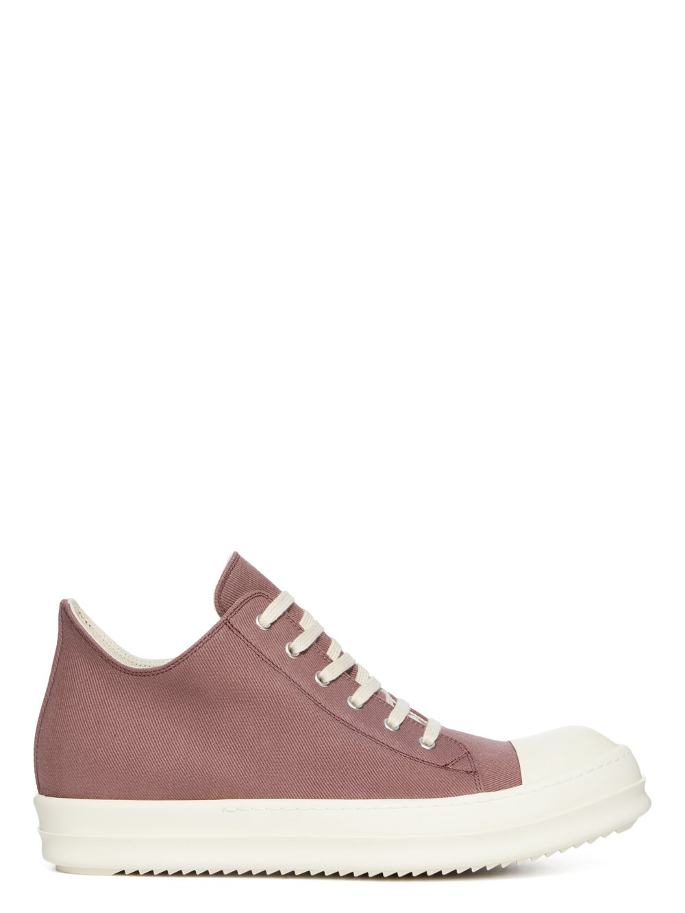 RICK OWENS FW23 LUXOR LOW SNEAKS IN MAUVE AND MILK 13OZ OVERDYED DENIM