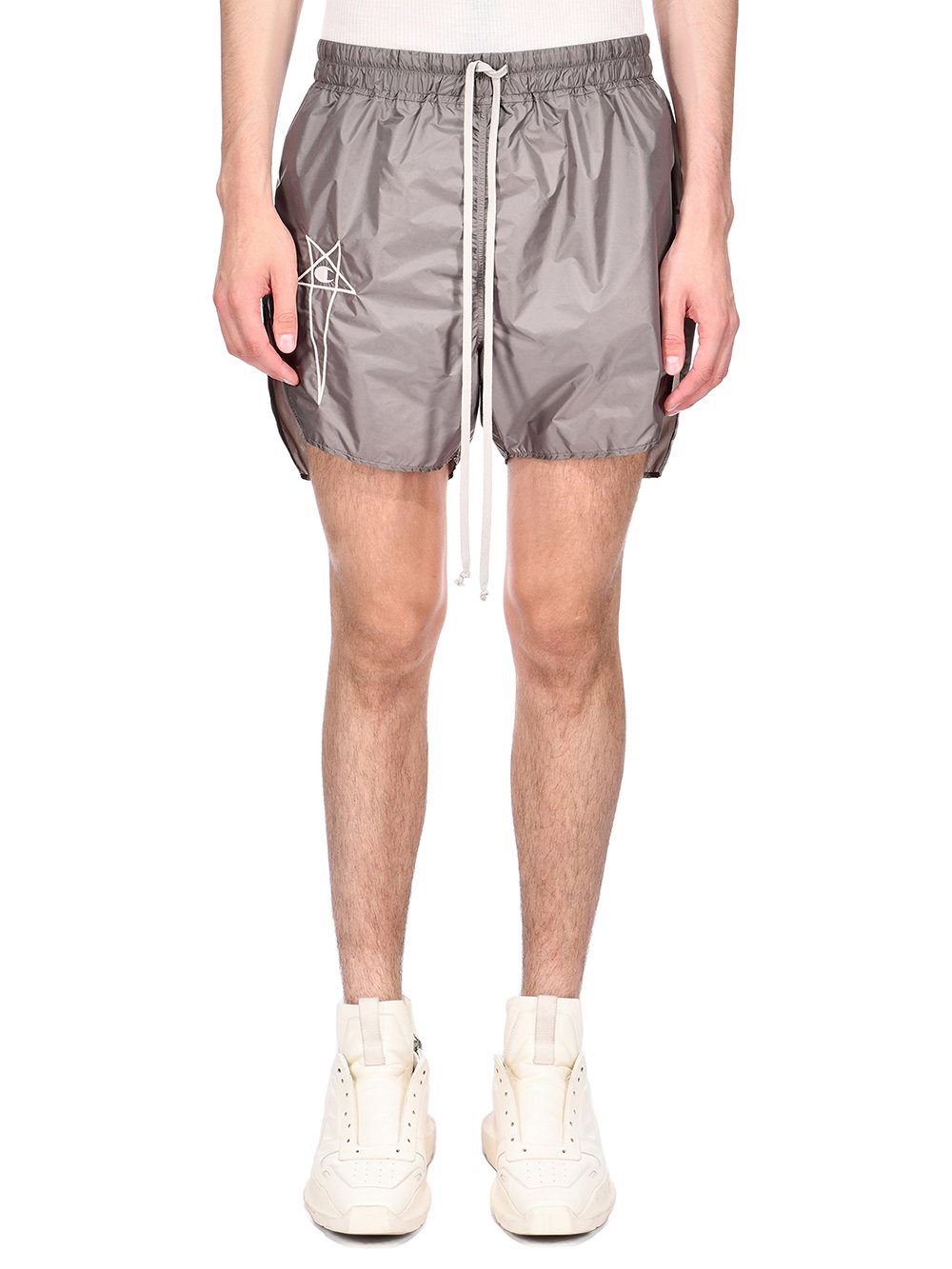 CHAMPION X RICK OWENS DOLPHIN BOXERS IN DUST GREY RECYCLED NYLON