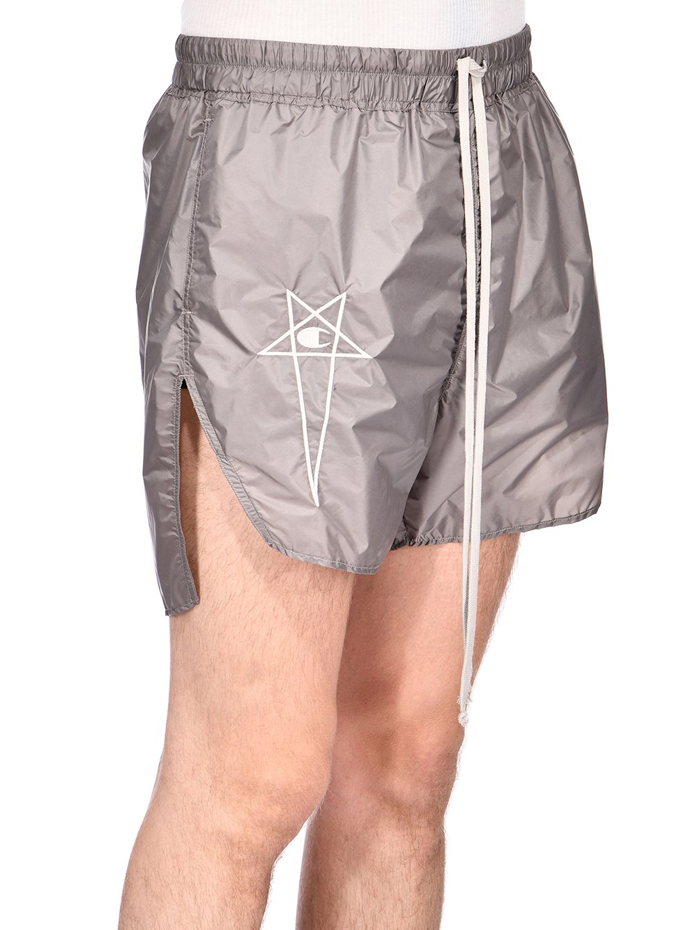CHAMPION X RICK OWENS DOLPHIN BOXERS IN DUST GREY RECYCLED NYLON