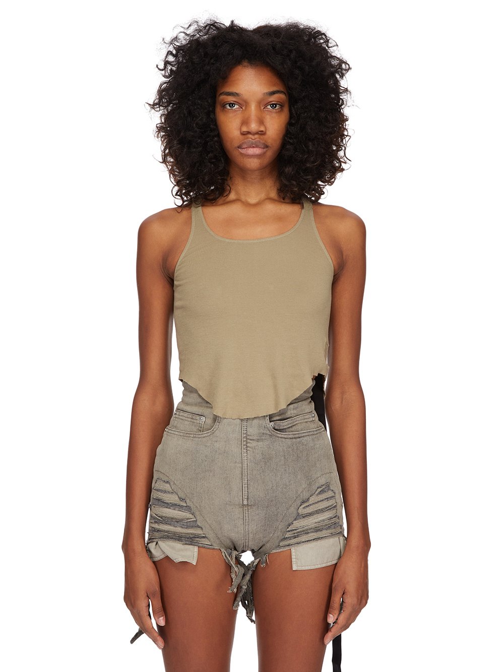 DRKSHDW FW23 LUXOR BASIC TANK CROPPED IN PALE GREEN LIGHTWEIGHT COTTON GAUZE JERSEY