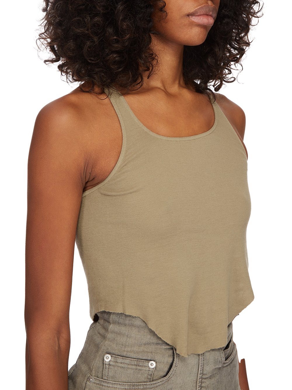 DRKSHDW FW23 LUXOR BASIC TANK CROPPED IN PALE GREEN LIGHTWEIGHT COTTON GAUZE JERSEY