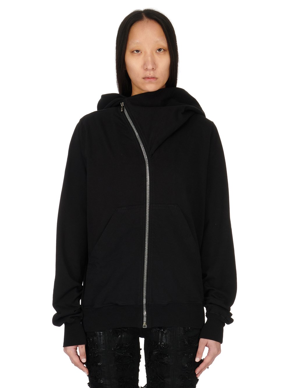 RICK OWENS FW23 LUXOR MOUNTAIN HOODIE IN BLACK COMPACT HEAVY COTTON JERSEY