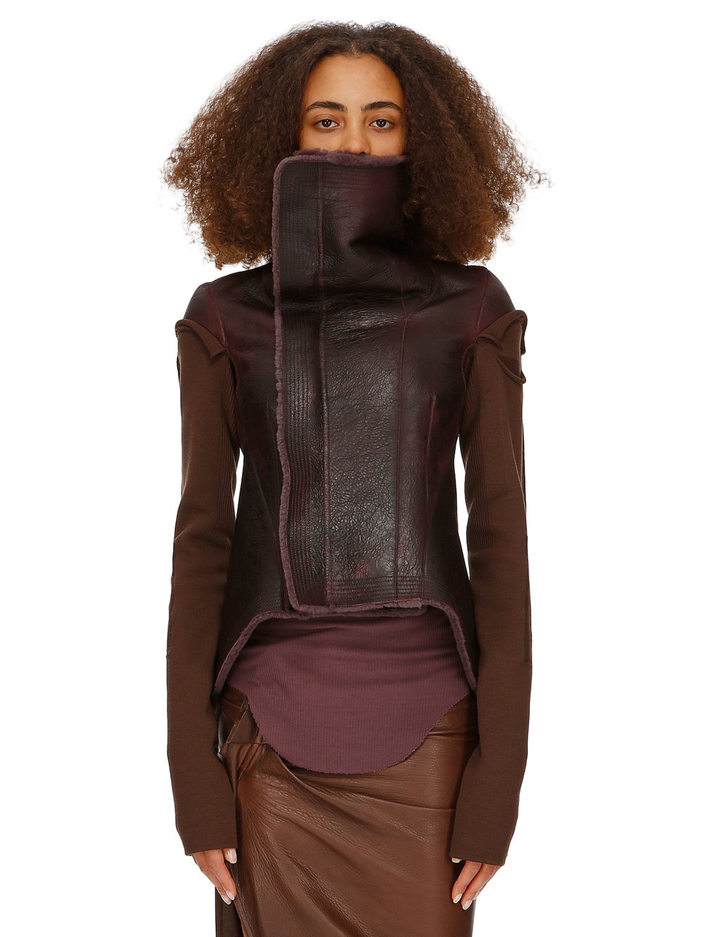 RICK OWENS FW23 LUXOR NASKA BIKER IN AMETHYST AND BROWN BUTTER LAMB SHEARLING