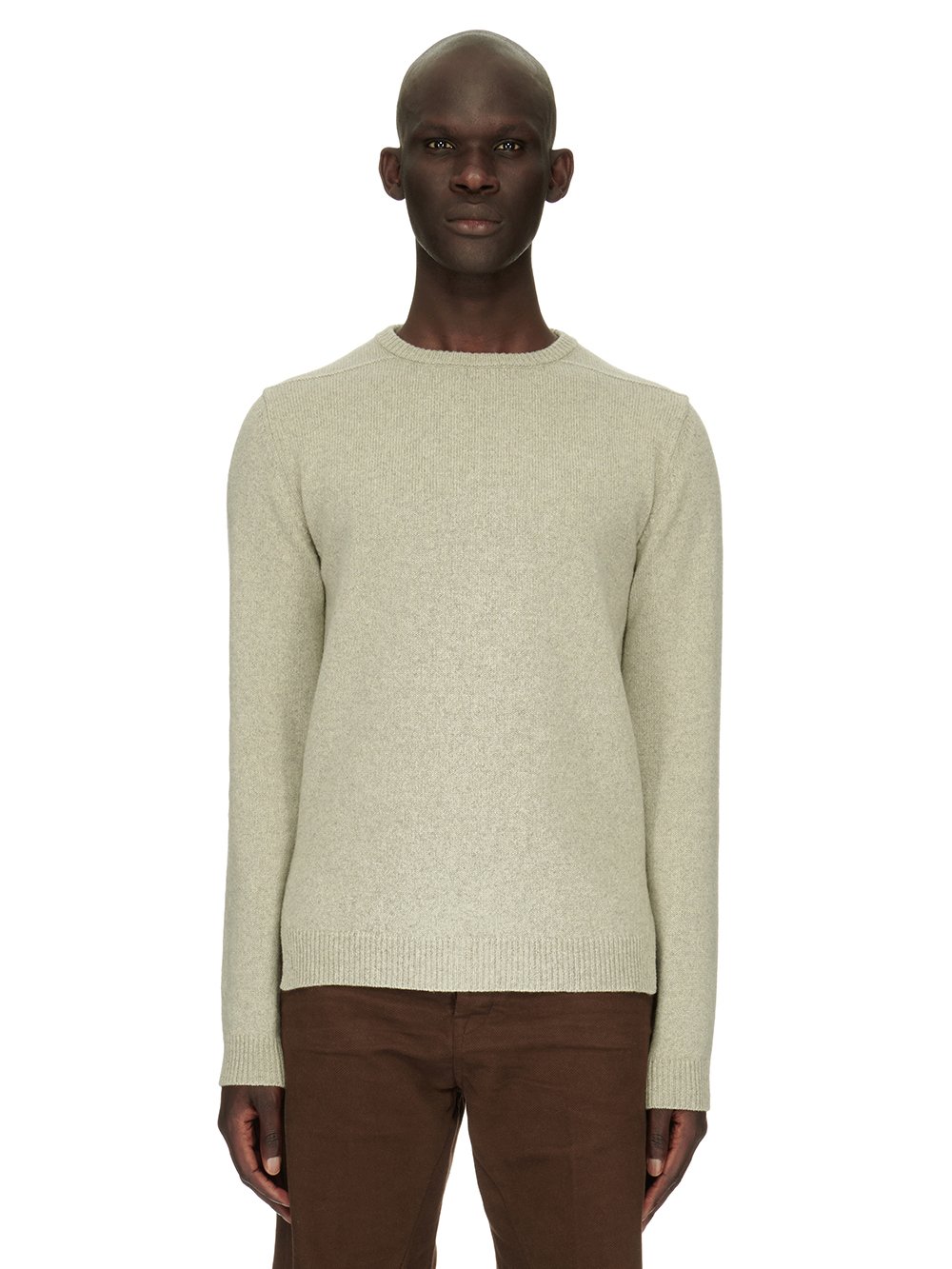 RICK OWENS FW23 LUXOR BIKER ROUND NECK IN PEARL RECYCLED CASHMERE KNIT