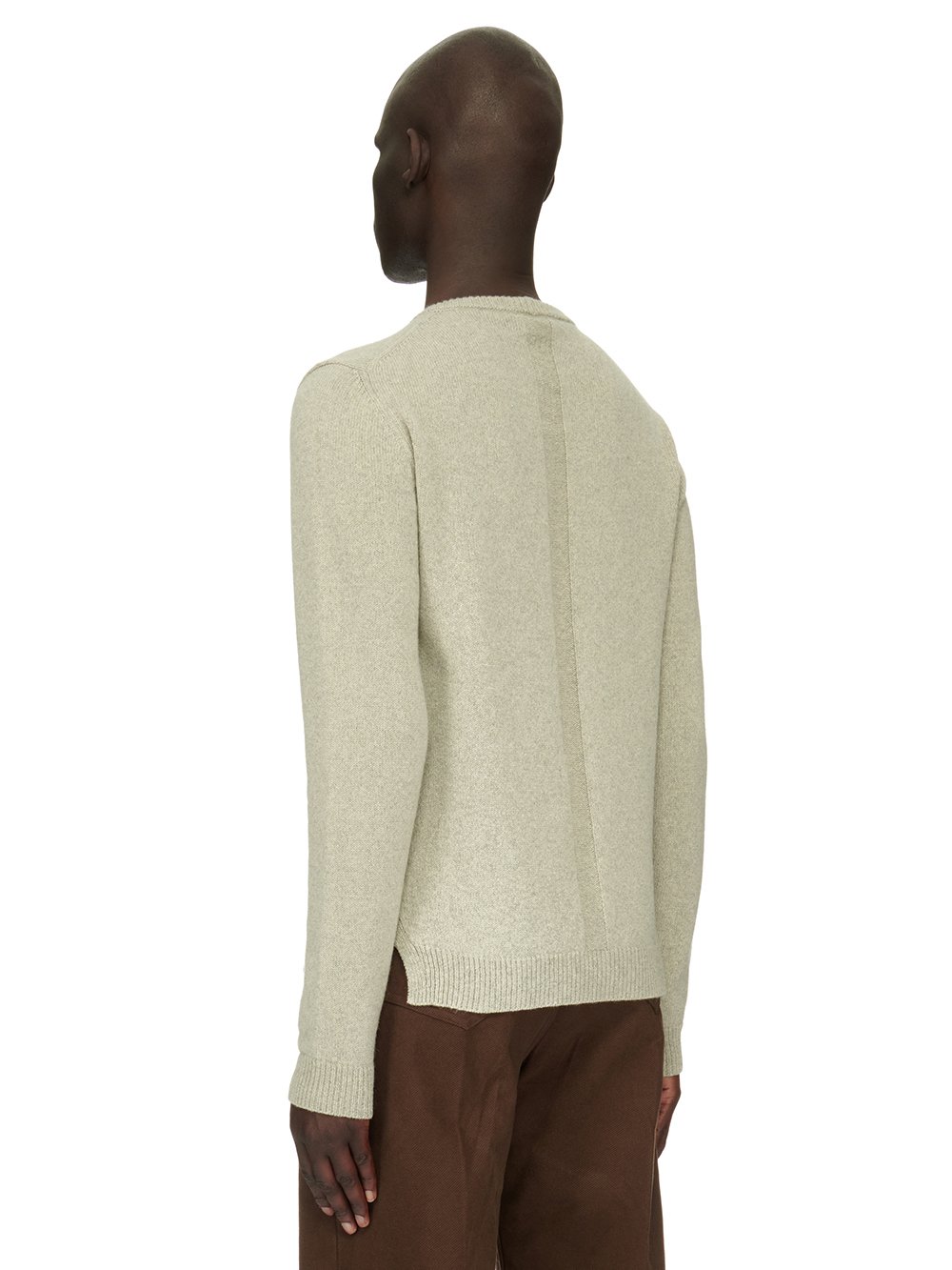 RICK OWENS FW23 LUXOR BIKER ROUND NECK IN PEARL RECYCLED CASHMERE KNIT