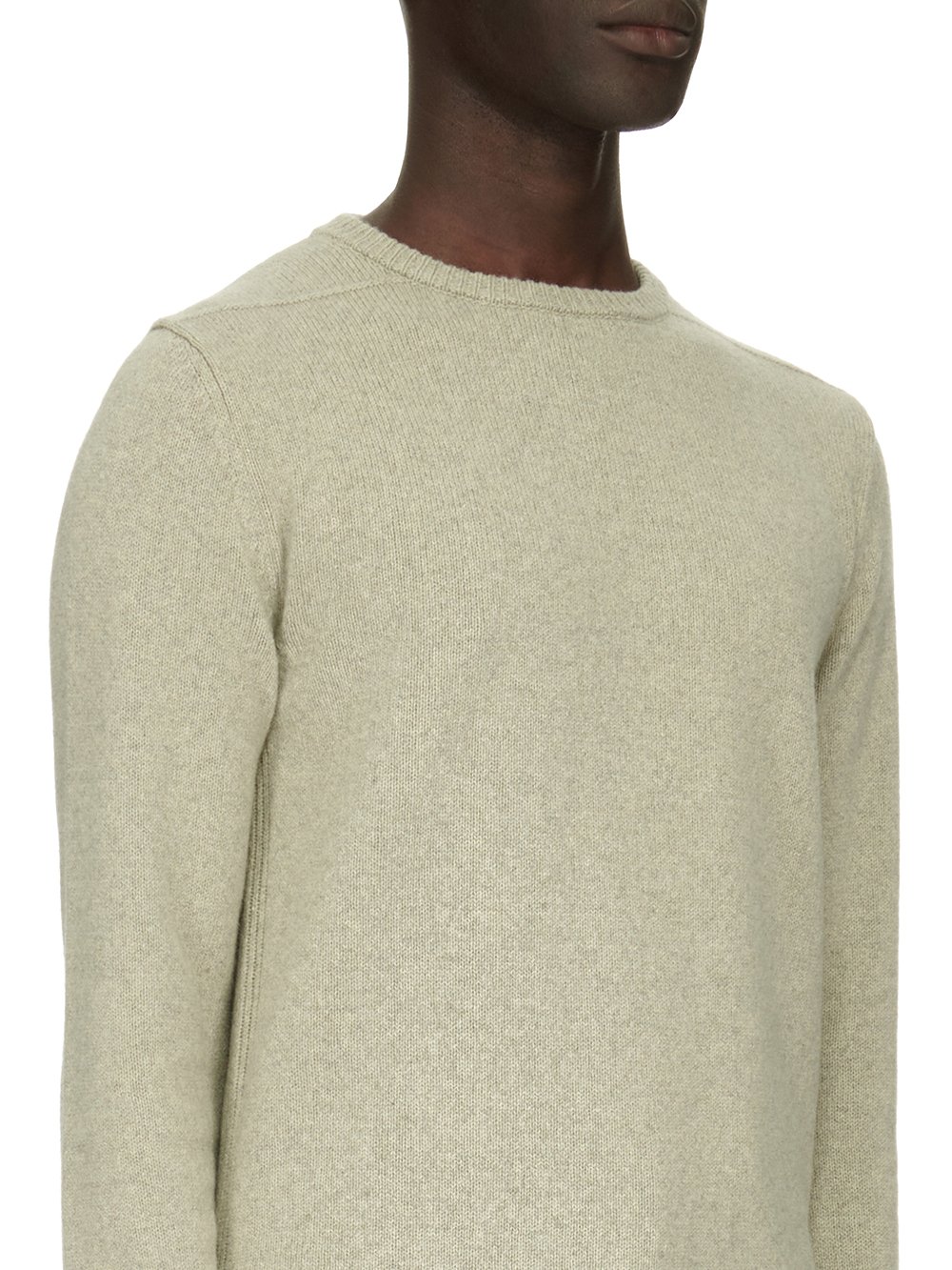 RICK OWENS FW23 LUXOR BIKER ROUND NECK IN PEARL RECYCLED CASHMERE KNIT