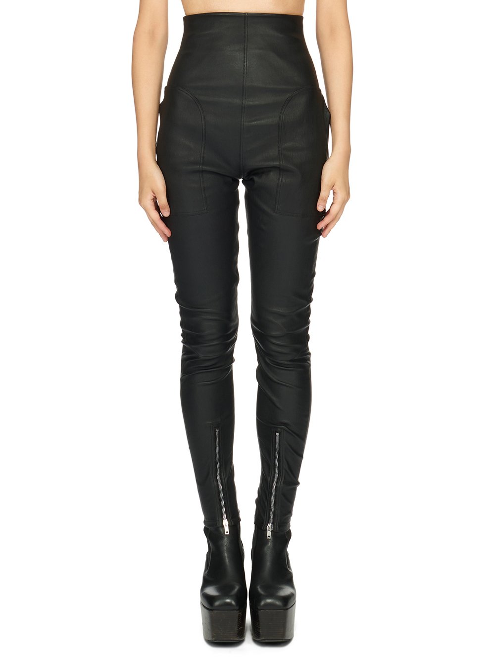 RICK OWENS FW23 LUXOR DIRT WAIST LEGGINGS IN STRETCH LAMB LEATHER