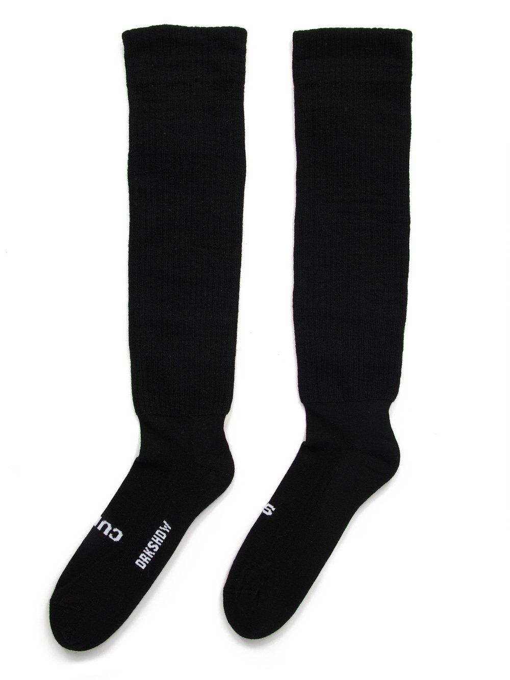 RICK OWENS FW23 LUXOR HIGH SOCKS SO CUNT IN BLACK AND MLK COTTON KNIT RICK OWENS FW23 LUXOR HIGH SOCKS SO CUNT IN BLACK AND MLK COTTON KNIT