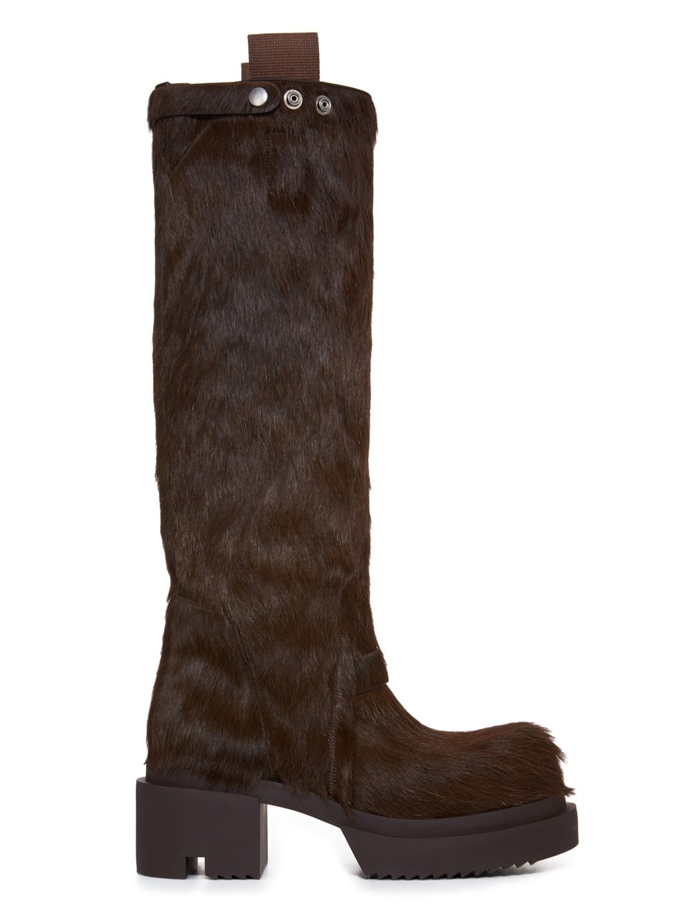 RICK OWENS FW23 LUXOR PULL ON BOGUN IN BROWN LONG HAIR PONY RICK OWENS FW23 LUXOR PULL ON BOGUN IN BROWN LONG HAIR PONY