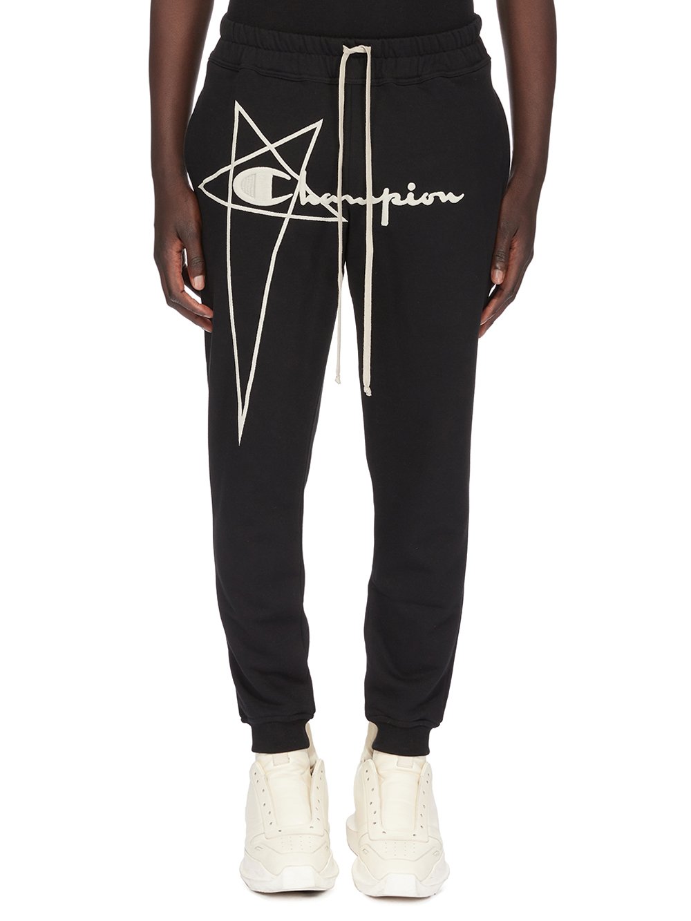 CHAMPION X RICK OWENS JOGGERS IN BLACK COMPACT COTTON FELPA