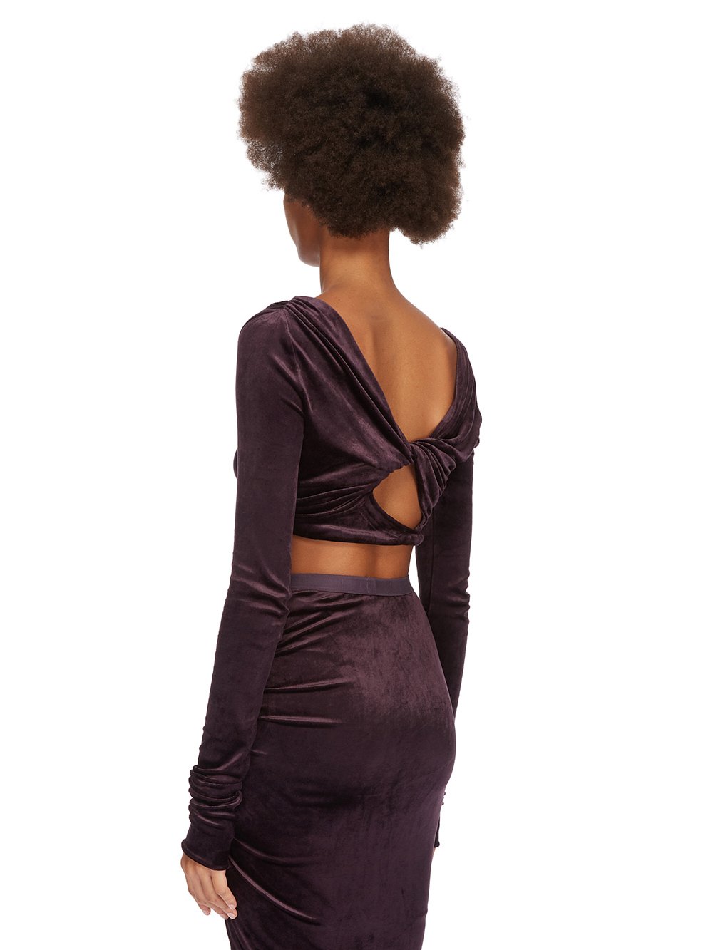 RICK OWENS LILIES FW23 LUXOR JADE LS CROP IN DEEP PURPLE VELVET JERSEY