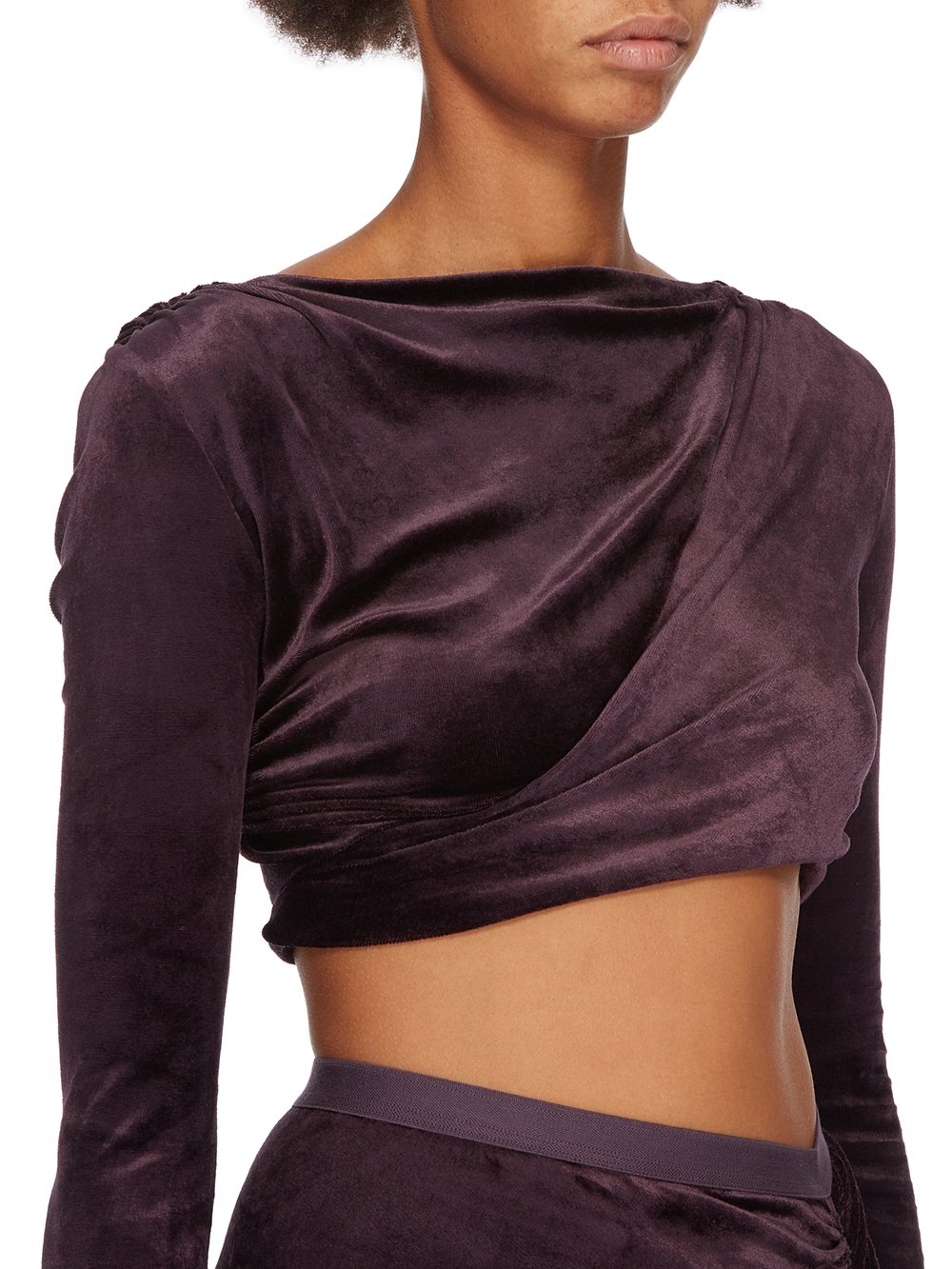 RICK OWENS LILIES FW23 LUXOR JADE LS CROP IN DEEP PURPLE VELVET JERSEY