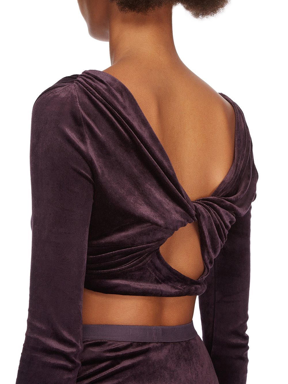 RICK OWENS LILIES FW23 LUXOR JADE LS CROP IN DEEP PURPLE VELVET JERSEY