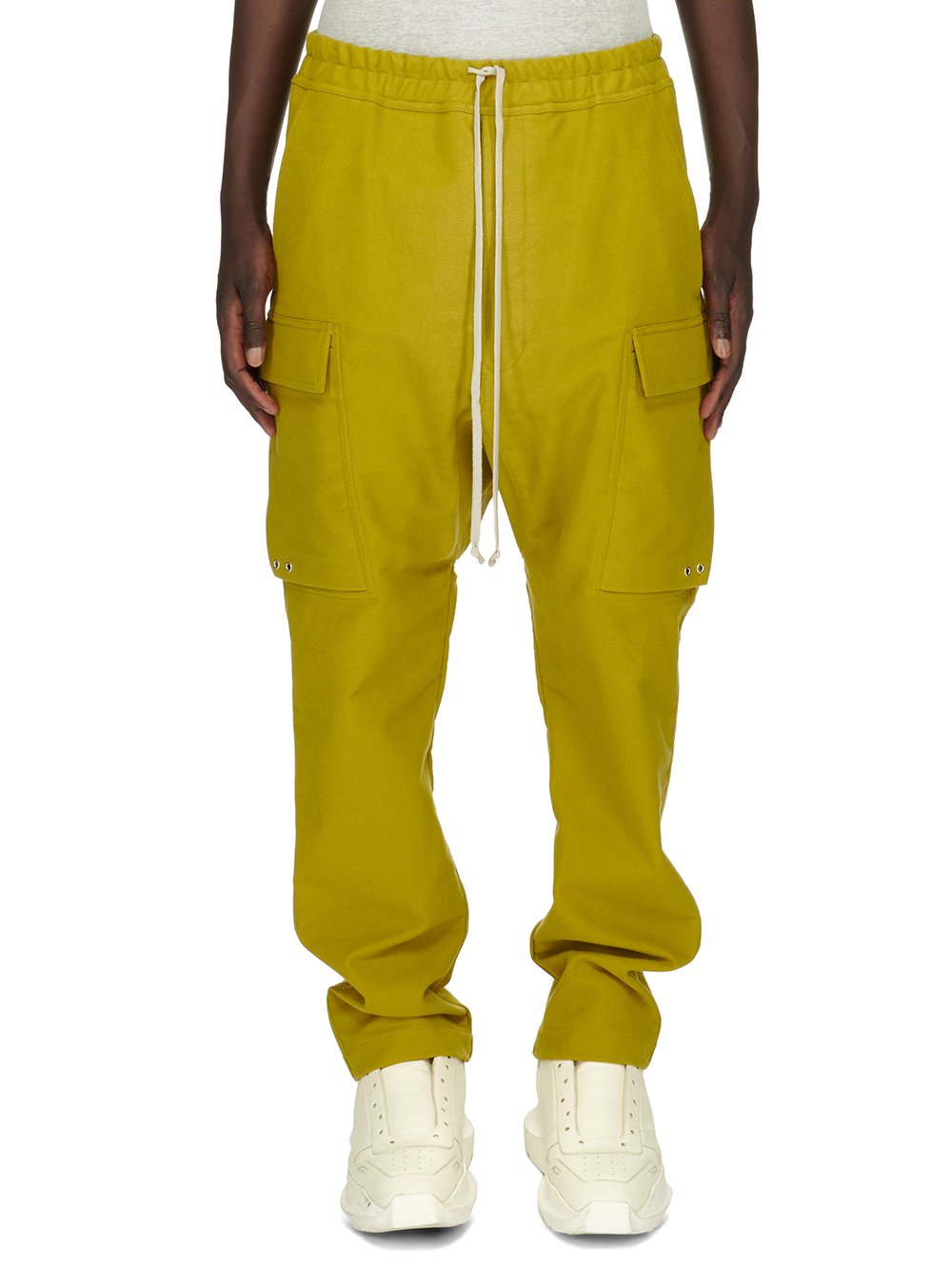 RICK OWENS FW23 LUXOR CARGO LONG IN ACID YELLOW BRUSHED HEAVY TWILL