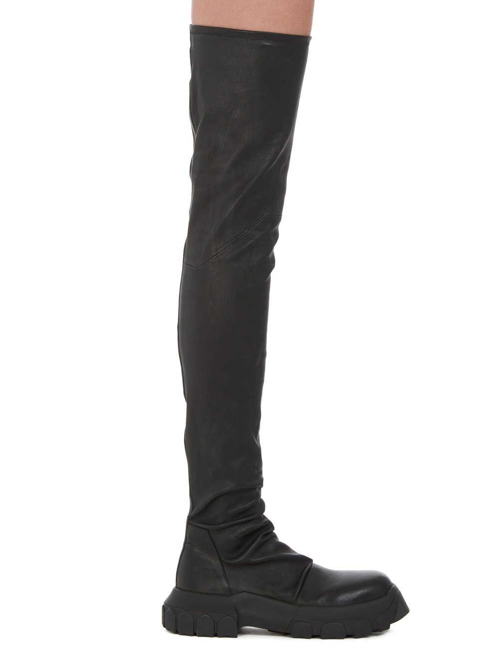 RICK OWENS FW23 LUXOR BOZO STOCKING TRACTOR IN BLACK STRETCH LAMB LEATHER