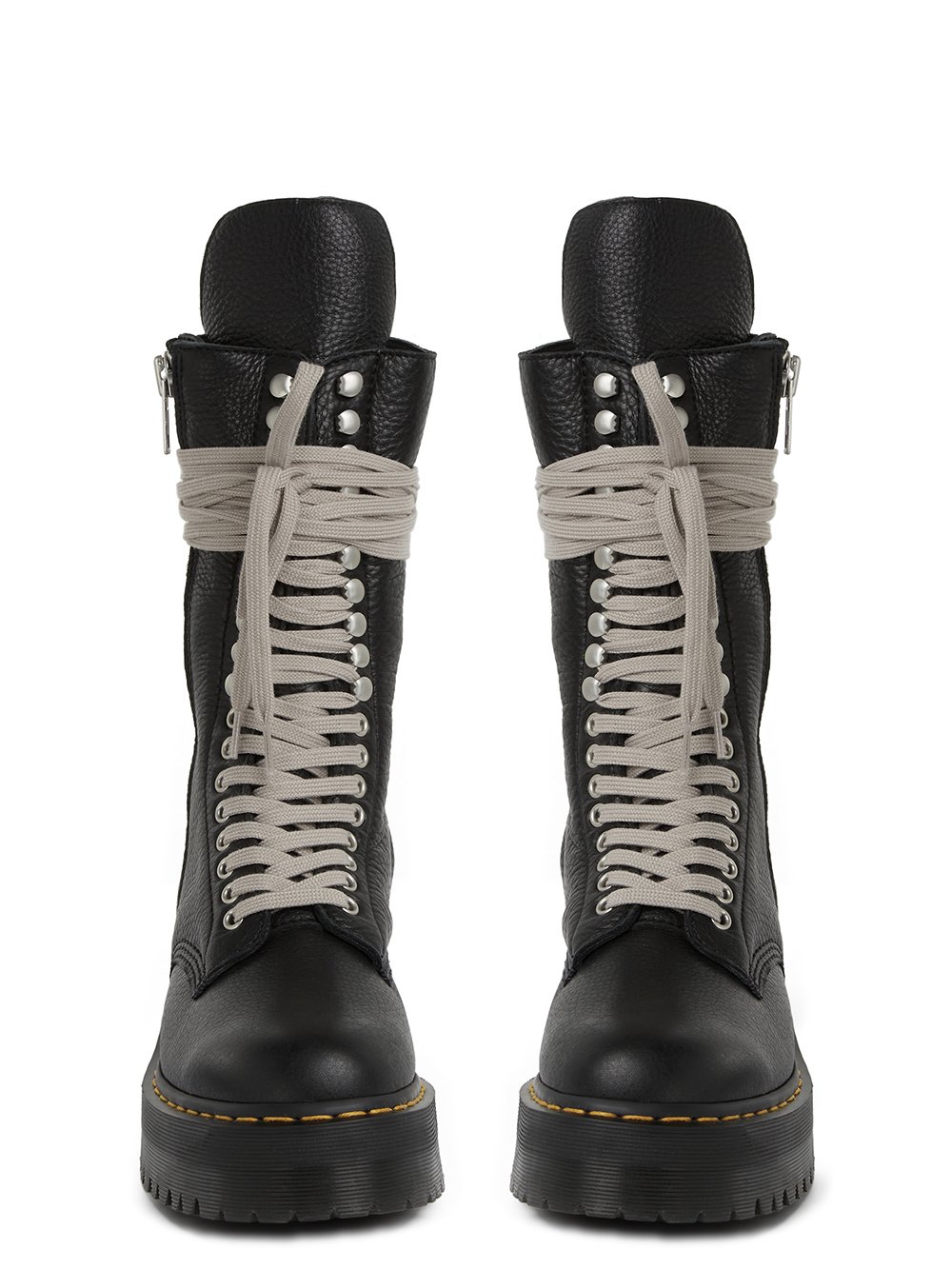 DR. MARTENS x RICK OWENS FW22 STROBE CALF LENGTH BOOT IN  BLACK MATTE GRAINY COW LEATHER. 