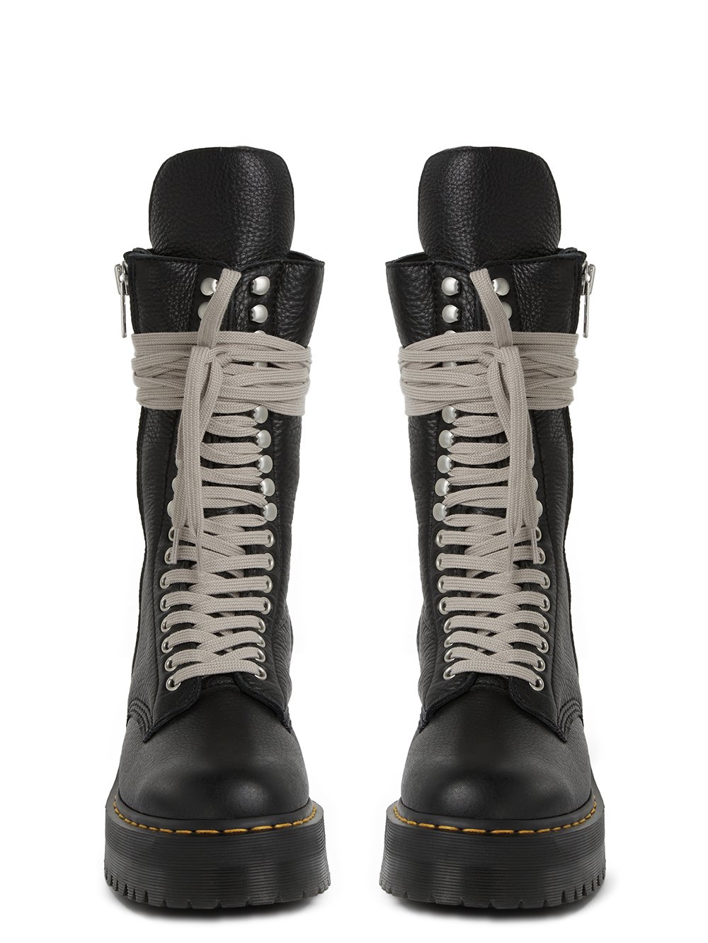 DR. MARTENS x RICK OWENS FW22 STROBE CALF LENGTH BOOT IN  BLACK MATTE GRAINY COW LEATHER. 