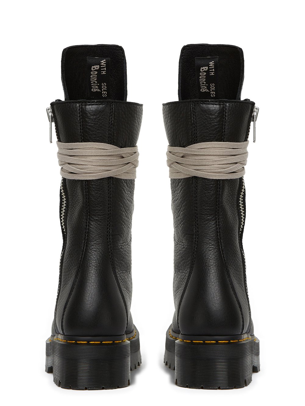 DR. MARTENS x RICK OWENS FW22 STROBE CALF LENGTH BOOT IN  BLACK MATTE GRAINY COW LEATHER. 