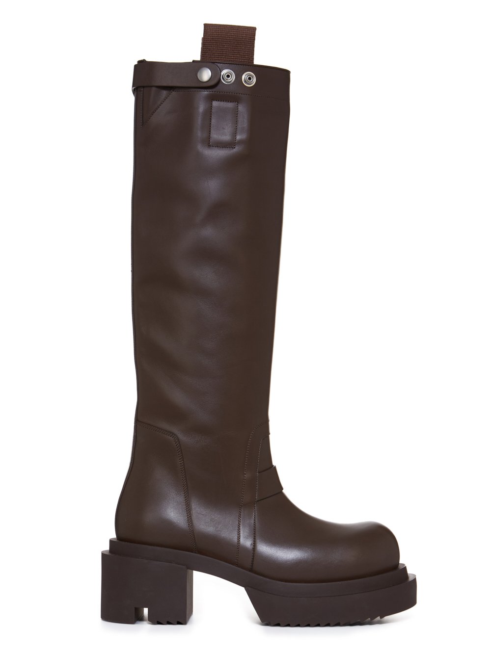 RICK OWENS FW23 LUXOR PULL ON BOGUN IN BROWN CORTINA GREASE CALF LEATHER RICK OWENS FW23 LUXOR PULL ON BOGUN IN BROWN CORTINA GREASE CALF LEATHER
