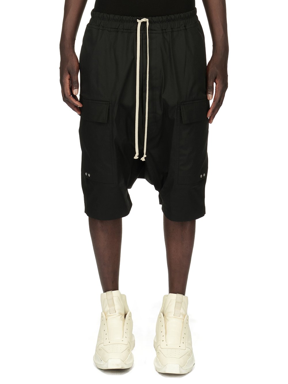 RICK OWENS FW23 LUXOR CARGO PODS IN BLACK HEAVY COTTON POPLIN