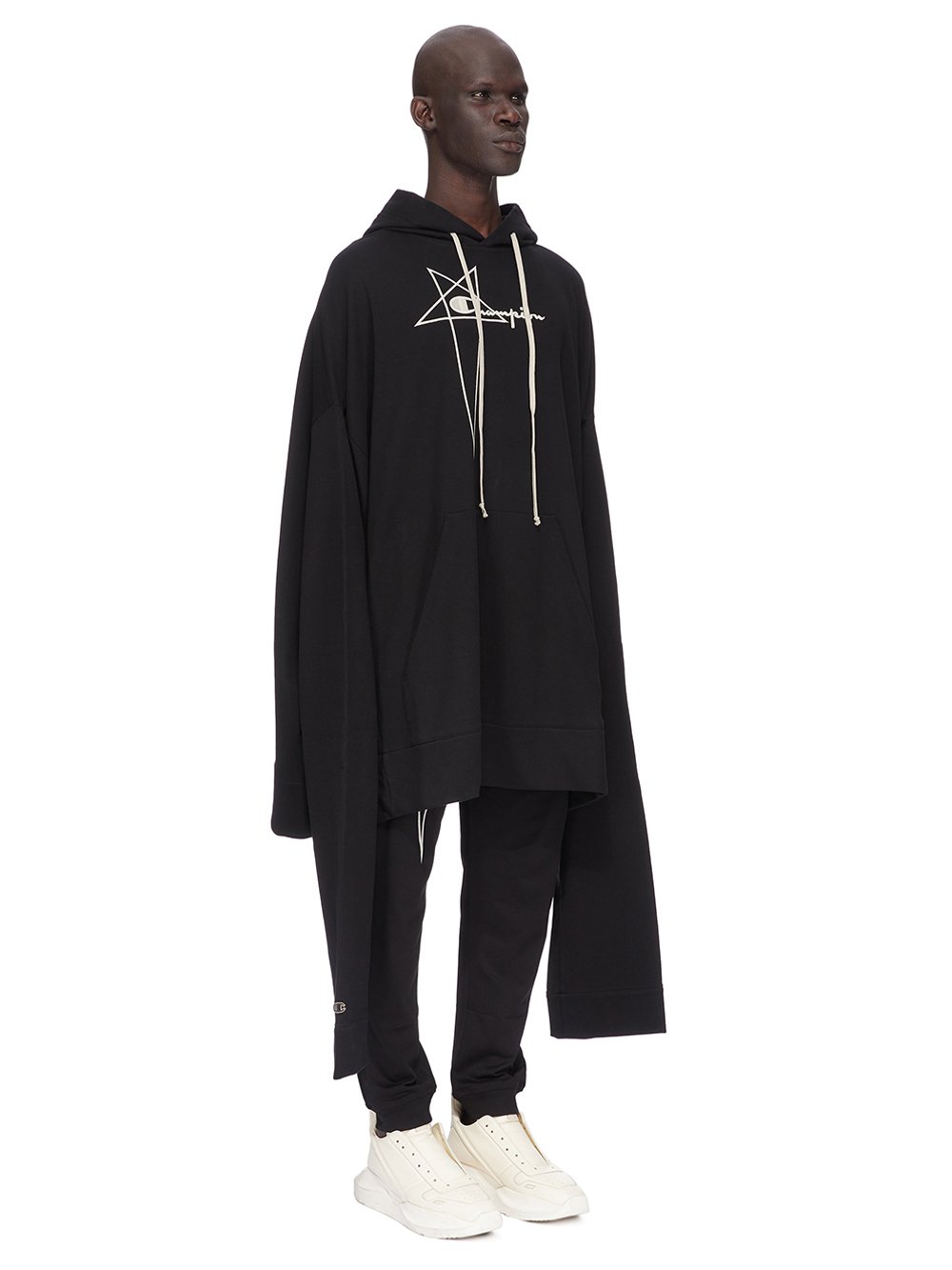 CHAMPION X RICK OWENS FLYPROOF TUNIC IN BLACK COMPACT COTTON FELPA