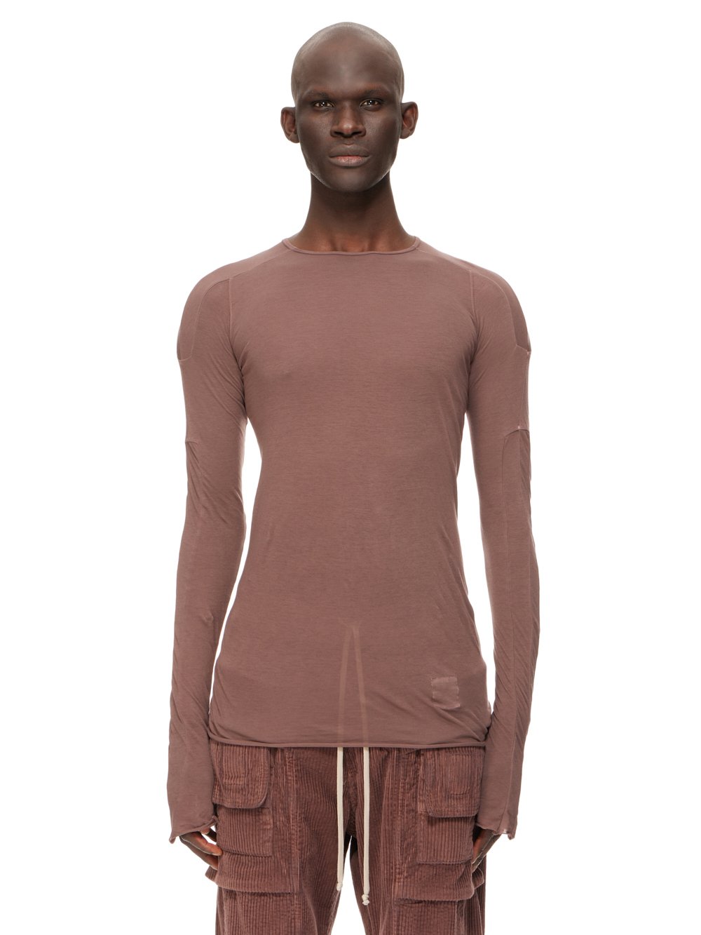 RICK OWENS FW23 LUXOR SCARIFICATION LS T IN MAUVE LIGHTWEIGHT COTTON GAUZE JERSEY 