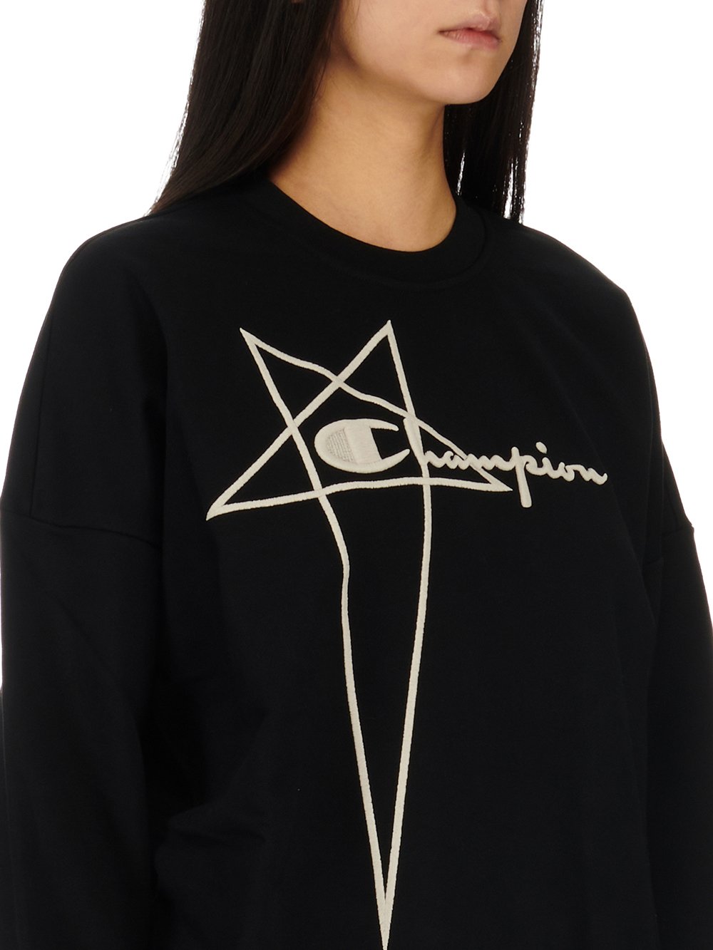 CHAMPION X RICK OWENS PULLOVER SWEAT IN BLACK COMPACT COTTON FELPA