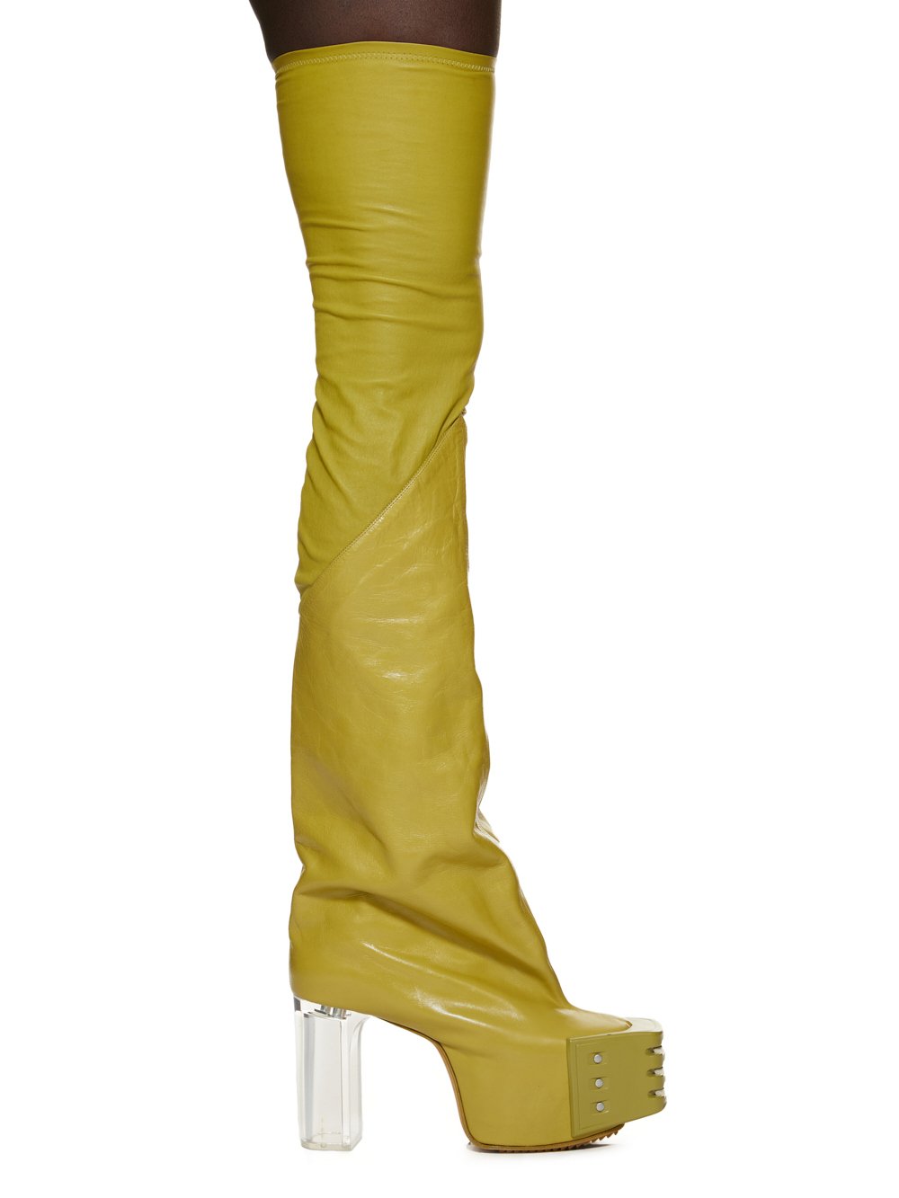 RICK OWENS FW23 LUXOR FLARED PLATFORMS 45 IN STRETCH LAMB LEATHER AND GLASLUX, GLOSSY CALF LEATHER RICK OWENS FW23 LUXOR FLARED PLATFORMS 45 IN STRETCH LAMB LEATHER AND GLASLUX, GLOSSY CALF LEATHER
