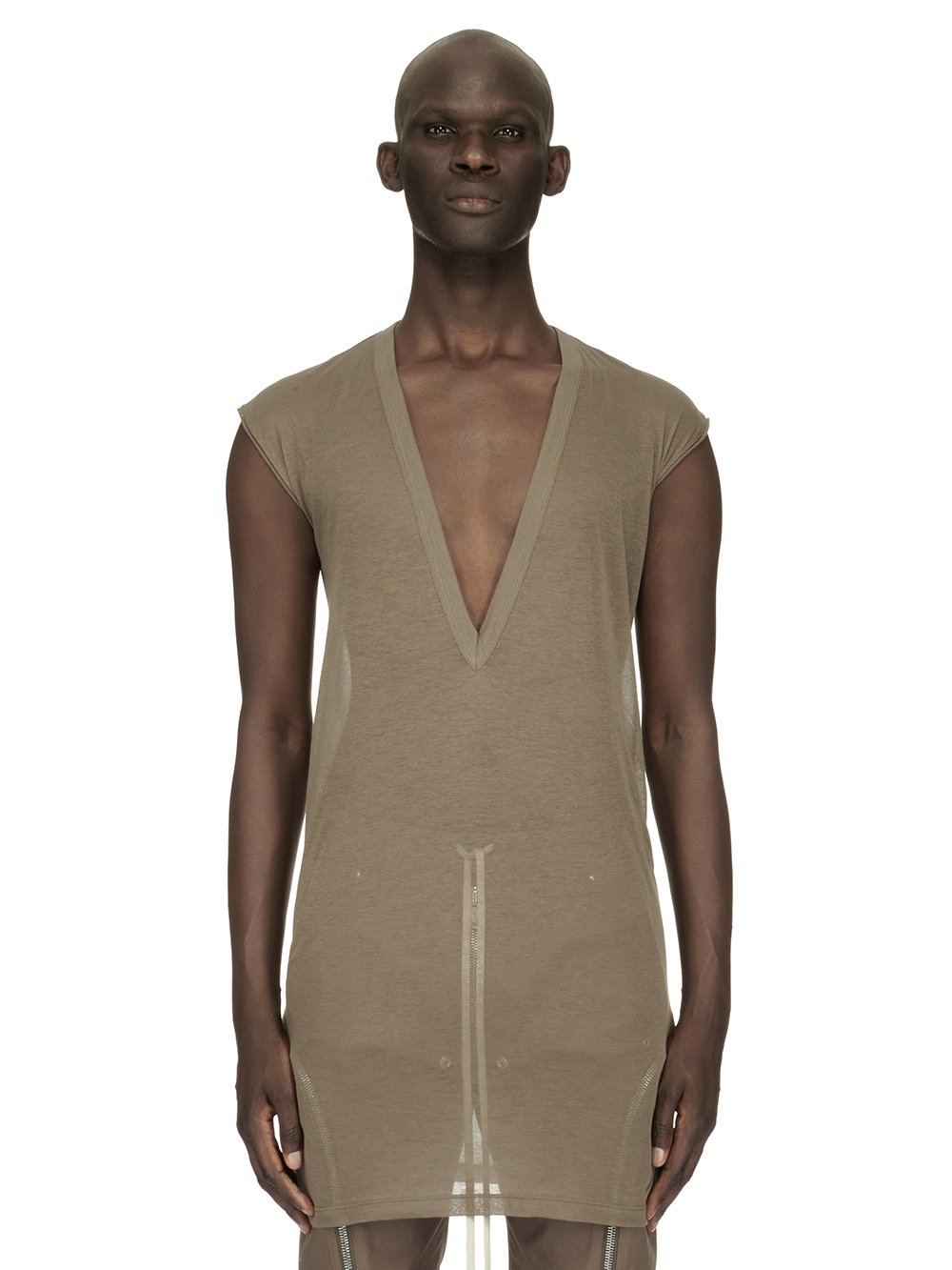 RICK OWENS FW23 LUXOR DEEP V NECK SS T IN DUST GREY UNSTABLE COTTON