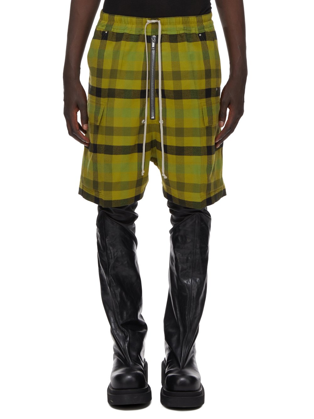 RICK OWENS FW23 LUXOR CARGOBELA SHORTS IN ACID COTTON PLAID