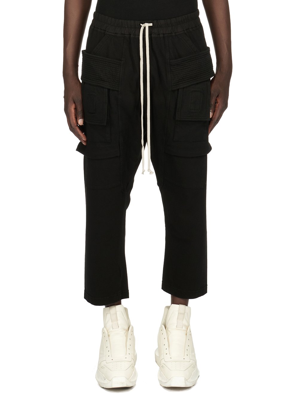 DRKSHDW FW23 LUXOR CREATCH CARGO CROPPED DRAWSTRING IN BLACK COMPACT HEAVY COTTON JERSEY