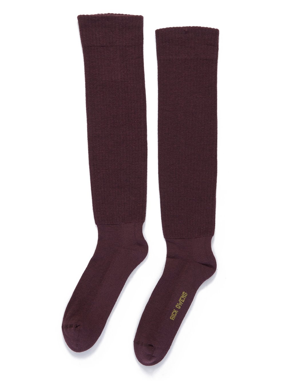 RICK OWENS FW23 LUXOR KNEE HIGH SOCKS IN AMETHYST AND ACID COTTON KNIT