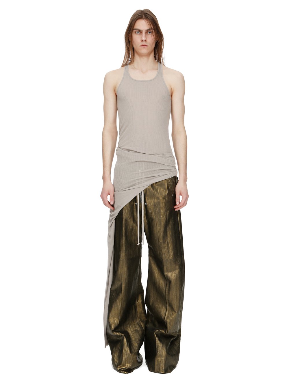 RICK OWENS FW23 LUXOR ZIGGY BANANA TANK IN PEARL VISCOSE SILK RIB JERSEY RICK OWENS FW23 LUXOR ZIGGY BANANA TANK IN PEARL VISCOSE SILK RIB JERSEY