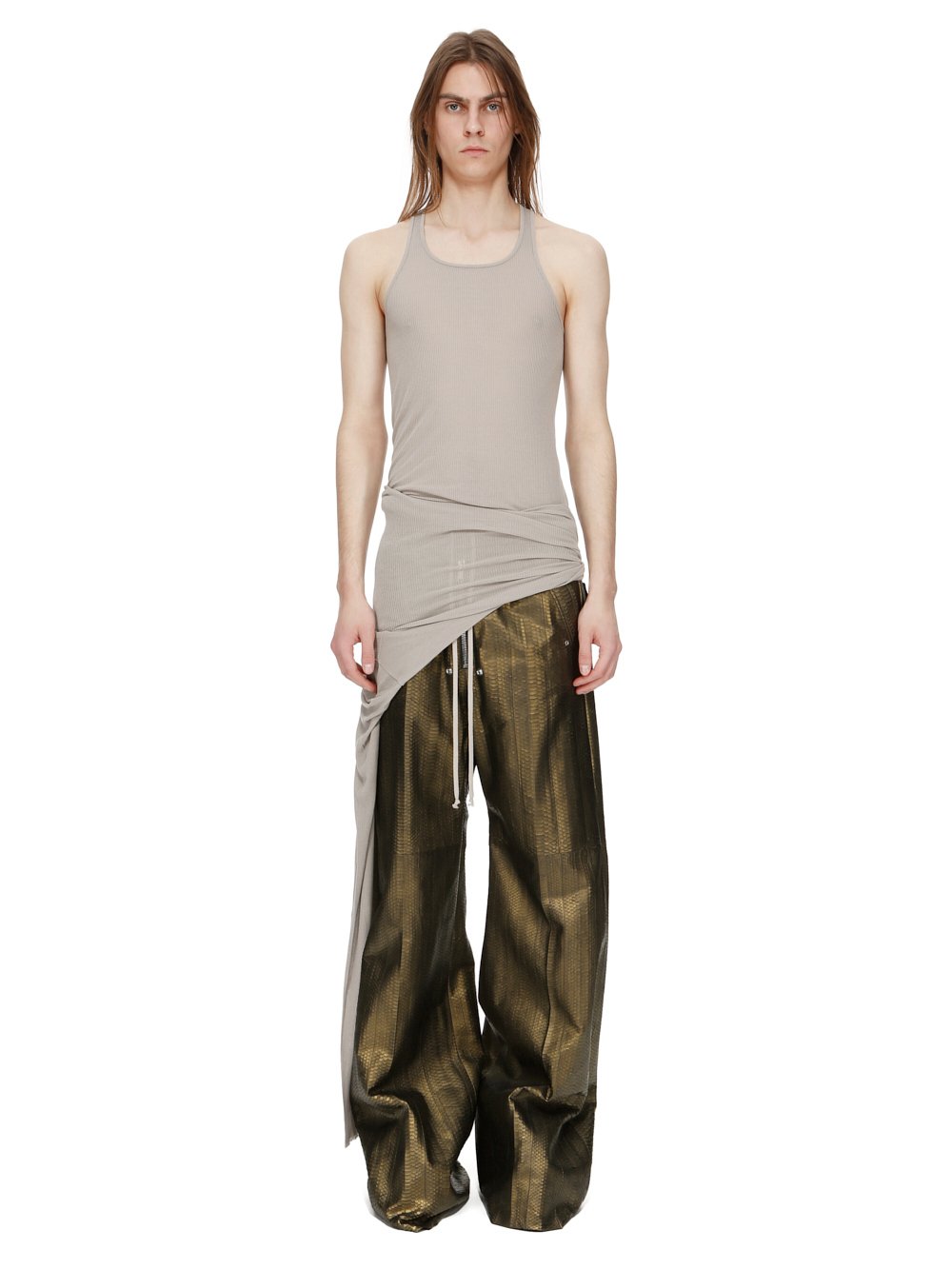 RICK OWENS FW23 LUXOR ZIGGY BANANA TANK IN PEARL VISCOSE SILK RIB JERSEY