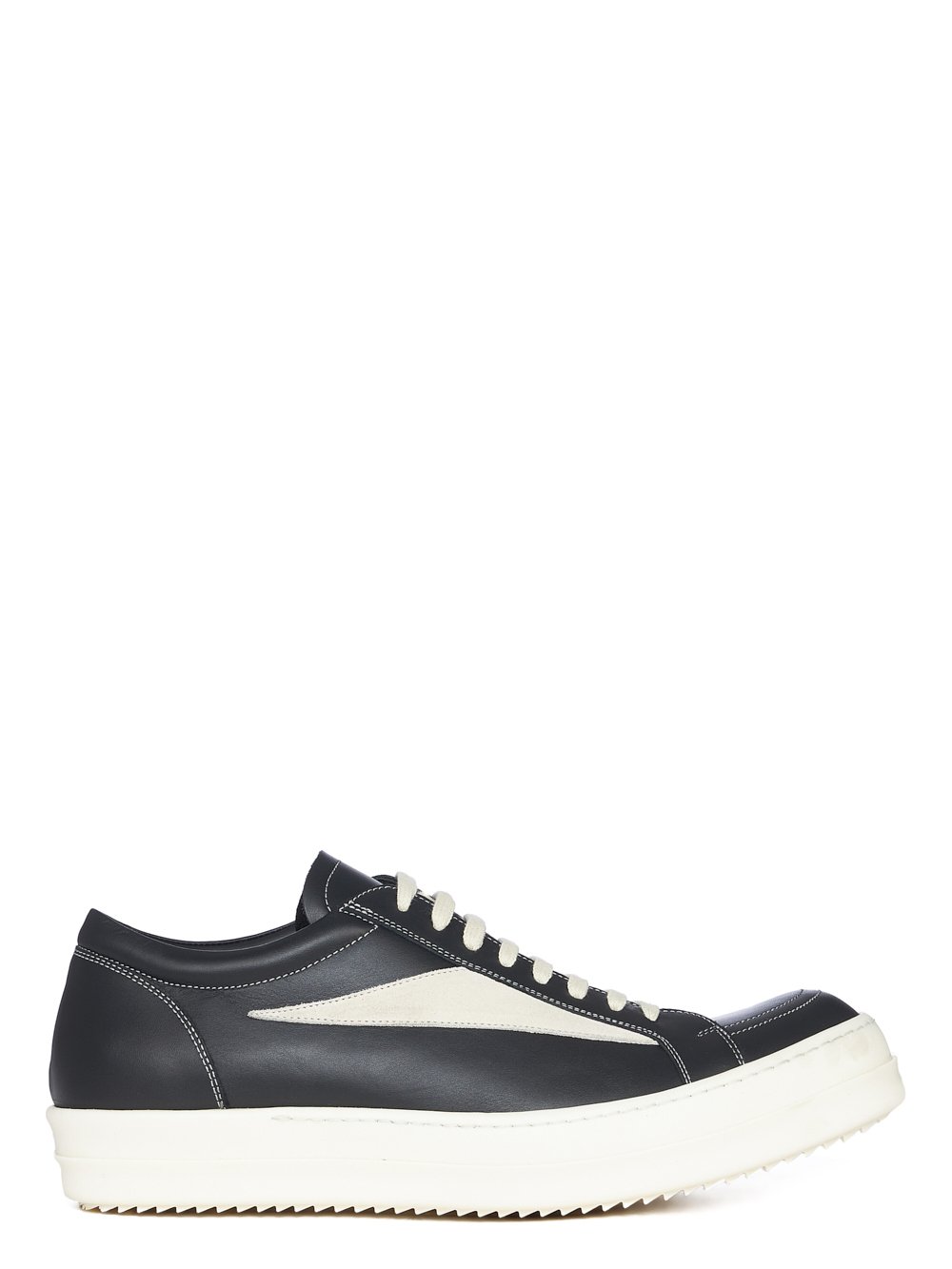 RICK OWENS FW23 LUXOR VINTAGE SNEAKS IN BLACK AND MILK CORTINA GREASE CALF LEATHER AND VELOURS SUEDE
