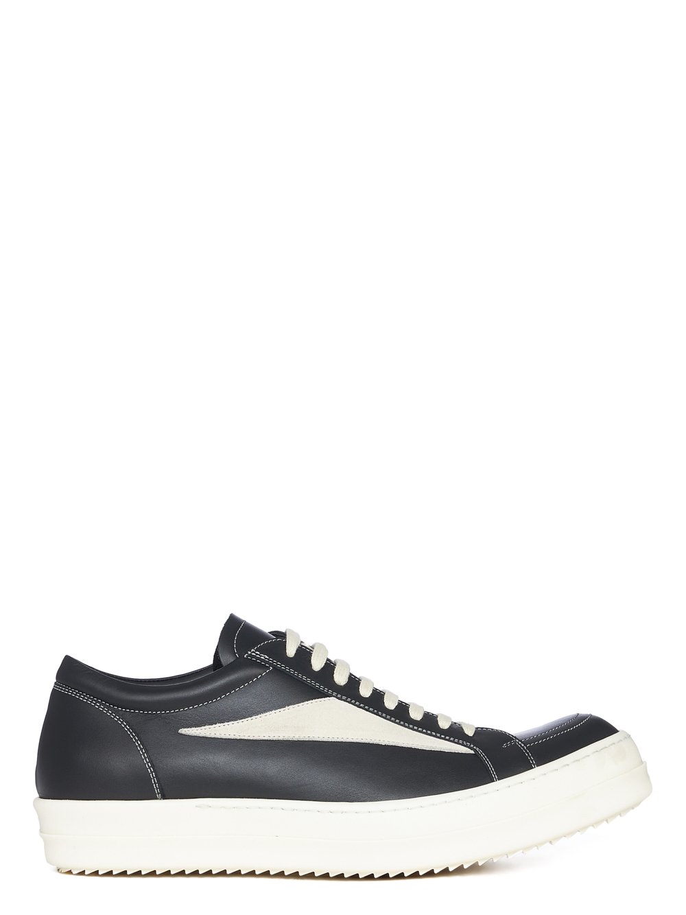RICK OWENS FW23 LUXOR VINTAGE SNEAKS IN BLACK AND MILK CORTINA GREASE CALF LEATHER AND VELOURS SUEDE RICK OWENS FW23 LUXOR VINTAGE SNEAKS IN BLACK AND MILK CORTINA GREASE CALF LEATHER AND VELOURS SUEDE