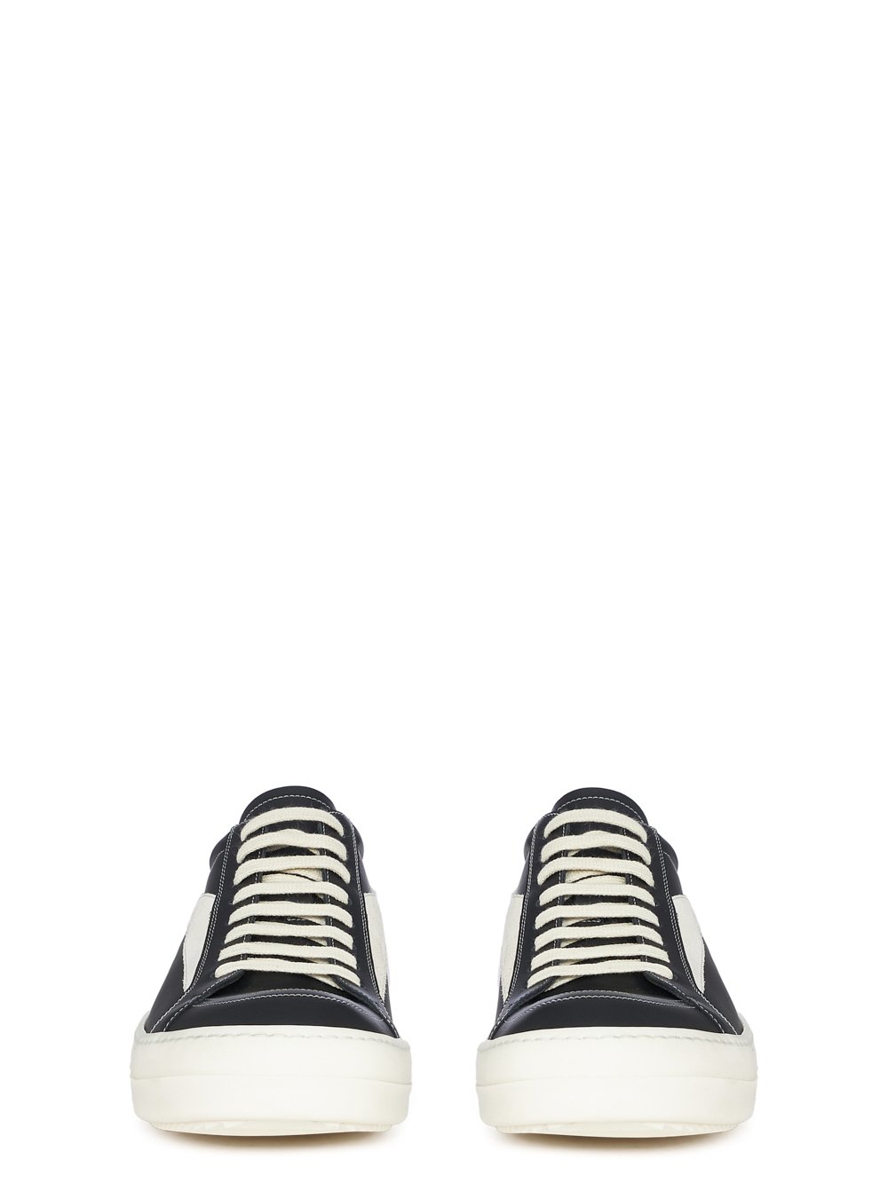 RICK OWENS FW23 LUXOR VINTAGE SNEAKS IN BLACK AND MILK CORTINA GREASE CALF LEATHER AND VELOURS SUEDE