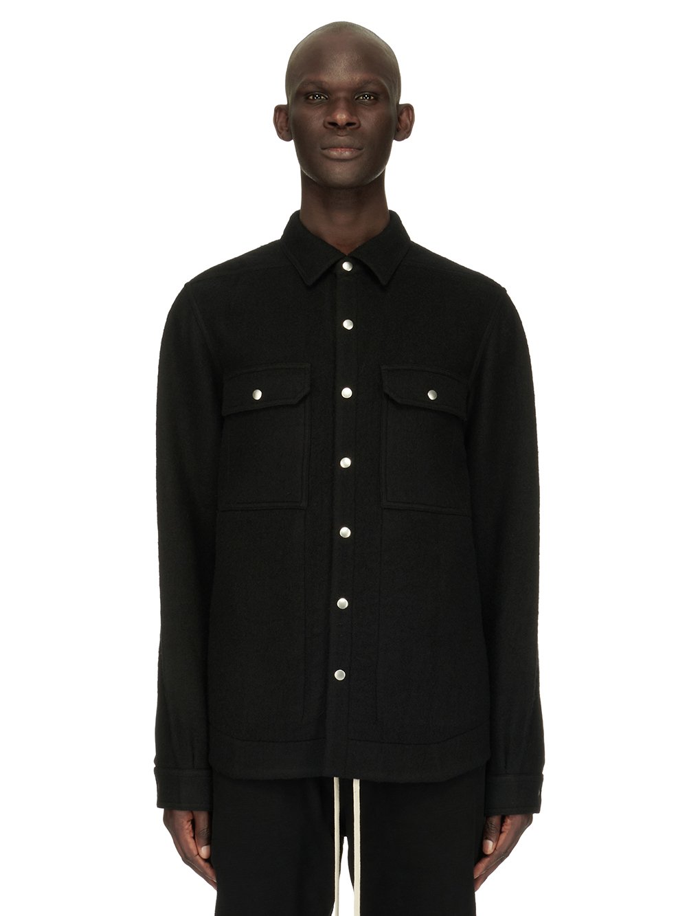RICK OWENS FW23 LUXOR OUTERSHIRT IN BLACK BOILED WOOL