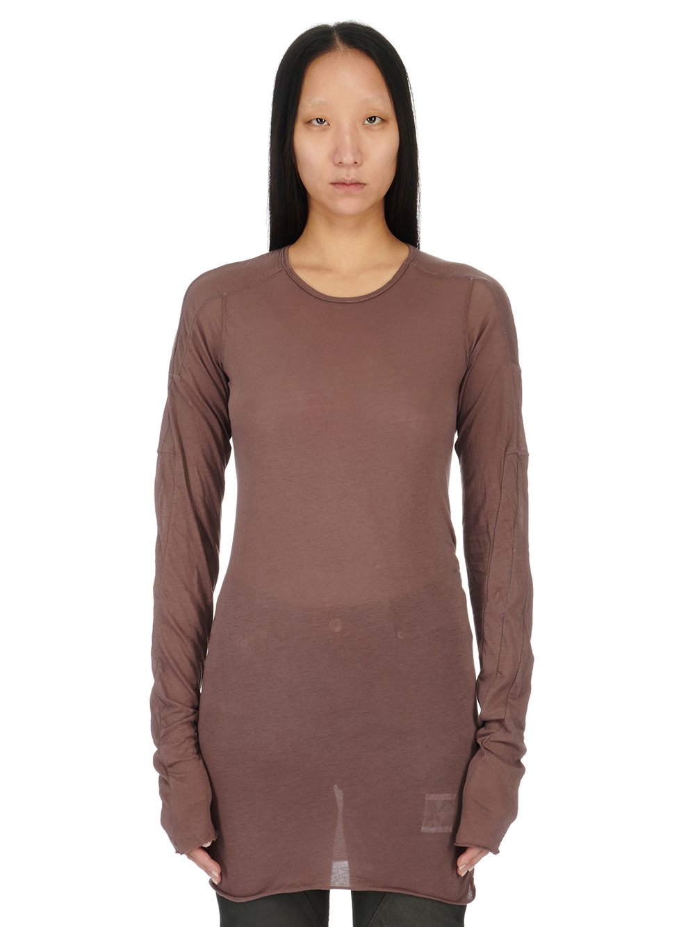 RICK OWENS FW23 LUXOR SCARIFICATION LS T IN MAUVE LIGHTWEIGHT COTTON GAUZE JERSEY 