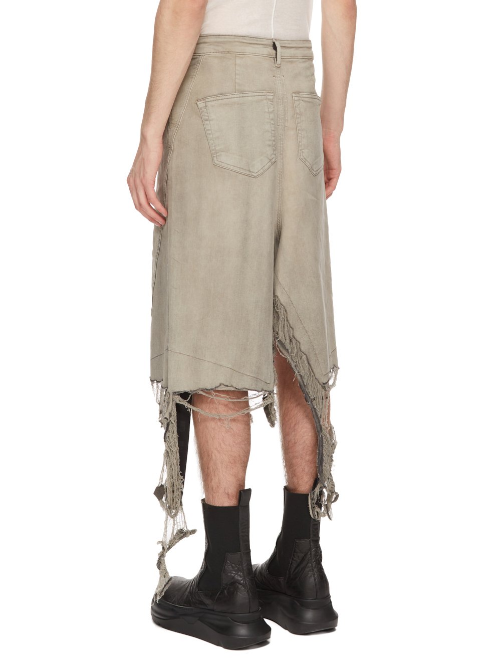 DRKSHDW FW23 LUXOR SLIVERED SKIRT IN MINERAL PEARL STRETCH DENIM