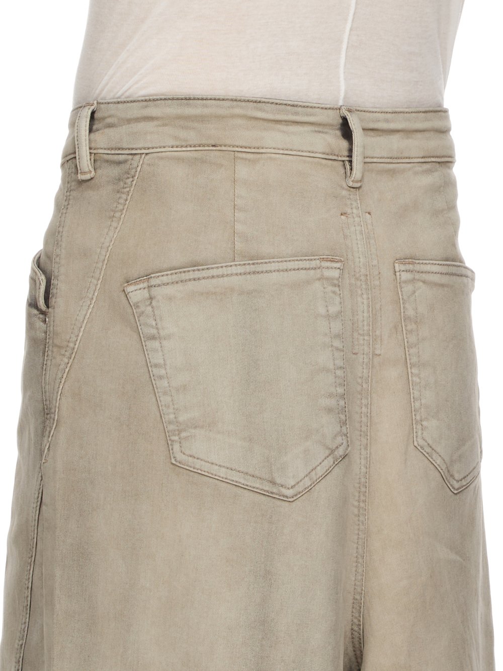 DRKSHDW FW23 LUXOR SLIVERED SKIRT IN MINERAL PEARL STRETCH DENIM