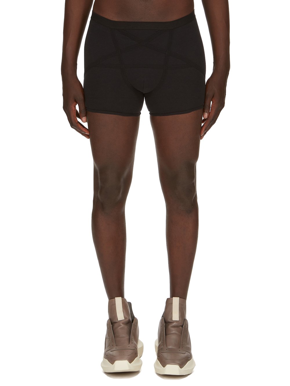 RICK OWENS FW23 LUXOR PENTABRIEF BOXER IN BLACK SEACELL RIB JERSEY RICK OWENS FW23 LUXOR PENTABRIEF BOXER IN BLACK SEACELL RIB JERSEY